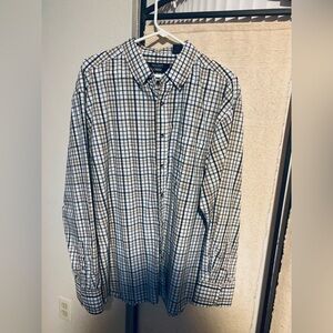 Walnut Creek Blue Tan White Plaid Long Sleeve Button Front Dress Shirt Pocket XL